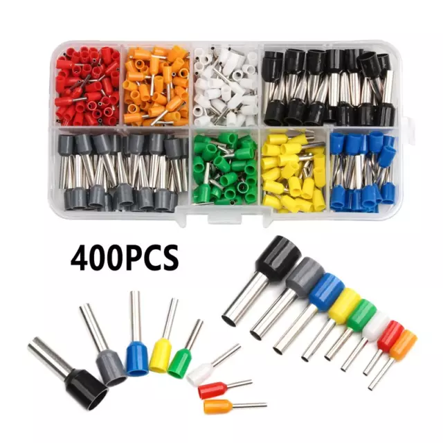 400pcs Ferrule Wire Copper Crimp Connector Insulated Cord Pin End Terminal Kit