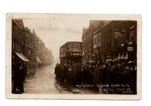 Old Postcard Disaster The Great Storm June 14Th 1914 High Street Tooting London