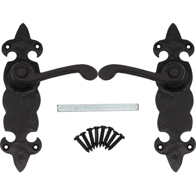 Black Iron Door Handles Fleur De Lys Pattern Lever Lock Latch Bathroom Cast