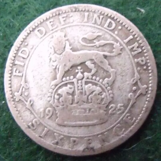 1925 GEORGE V SILVER SIXPENCE  ( 50% Silver )  British 6d Coin.   374