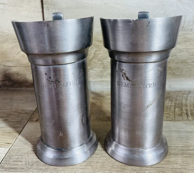 VINTAGE FRENCH PEWTER Demi Litre Tankards Measures With Lids Set Of 2 7