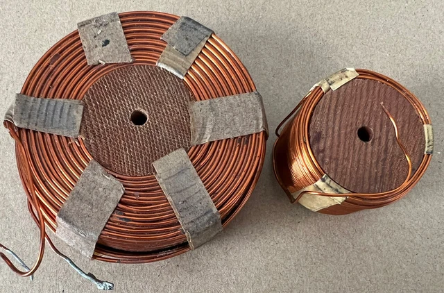 2 x Vintage Copper Colored Wire Coil Wood Core - Fix Tube TV Television - Rare