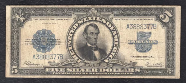 Fr 282 1923 $5 Five Dollars “Porthole” Silver Certificate Currency Note Vf