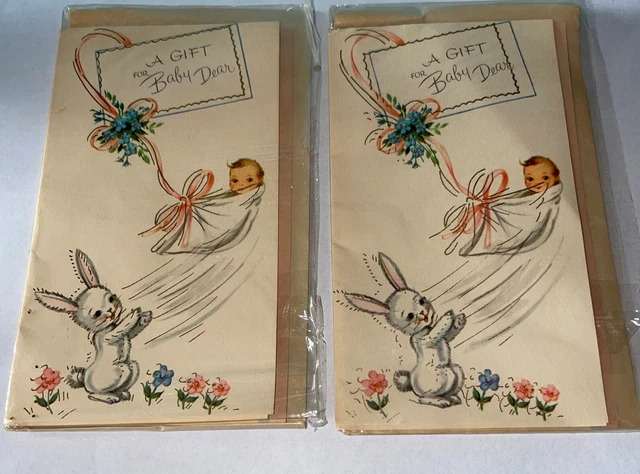 Vintage 1920’s-30’s Unisex A Gift For Baby Dear Mini Cards Bunny Baby Flowers