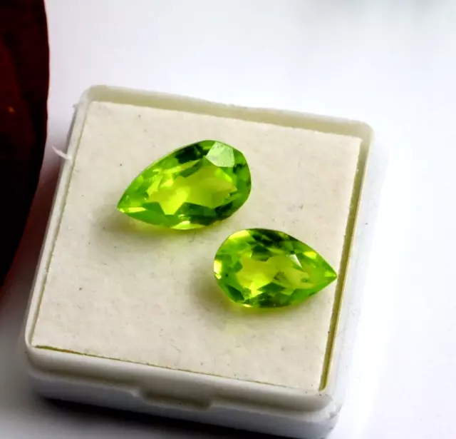 Pear Cut Shapes Green Peridot Pair 2 Pcs 16 Ct Natural Certified Loose Gemstones