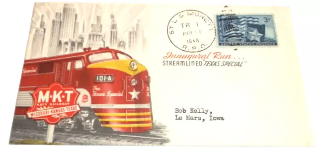 May 1948 Mkt Missouri Kansas Texas First Run Texas Special Souvenir Envelope D