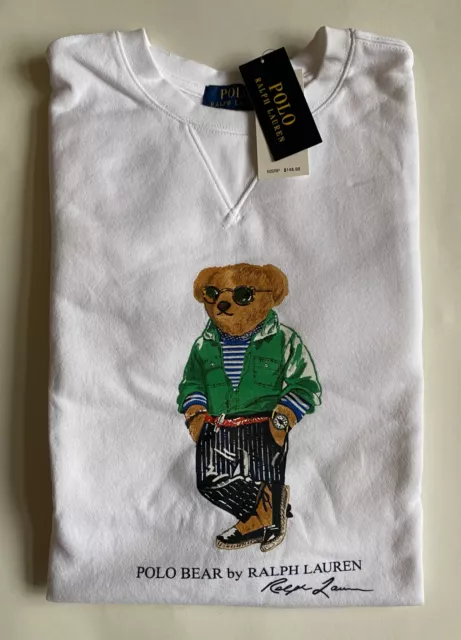 $148 NWT Mens Polo Ralph Lauren Preppy Beach Bear Fleece Crewneck Sweatshirt