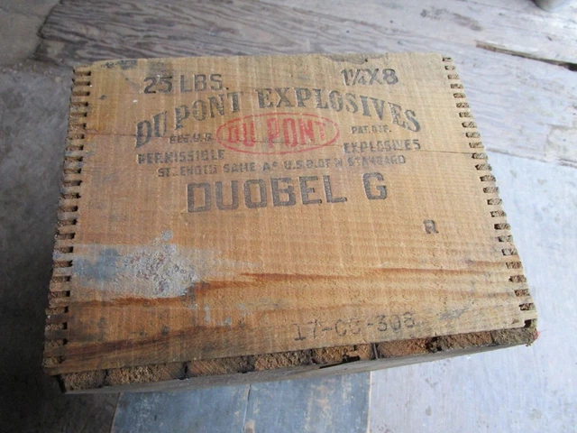 Vintage Wooden Advertising Crate Wood Box Dupont Explosives Duobel G