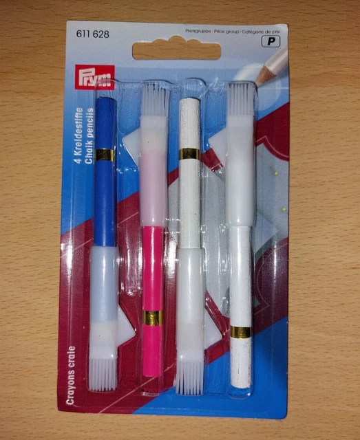 Juego de 4 lápices de tiza con cepillos marcadores de tela Prym nuevo en caja