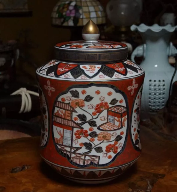 Tea utensils Old Imari ware Hakama waist large decorative vase With lid 5.6kg #9