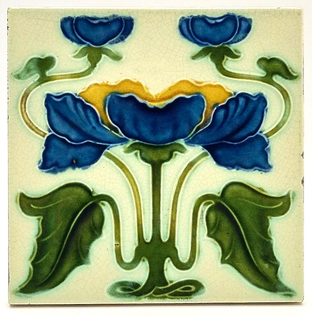 Antique Fireplace Majolica Tile By Corn Bros C1905 AE1