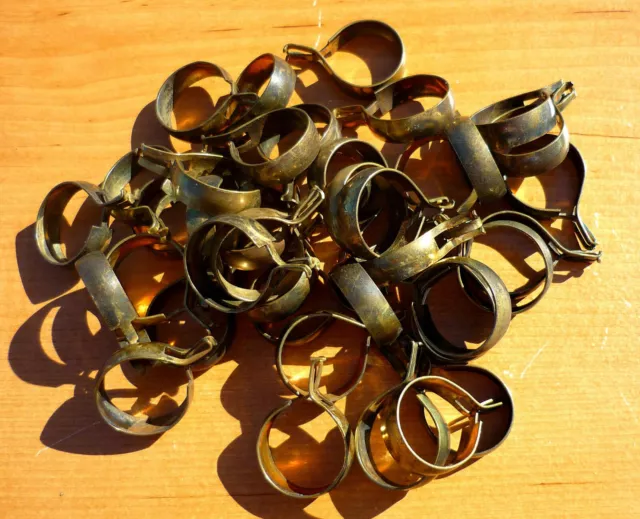 (19) Vintage Brass 13/16" Clip-On Cafe Curtain Drapery Rings - Very Dark Patina