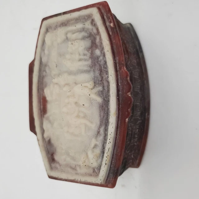 Vintage Carved Incolay Stone Hinged Box 4.5"x3"x 2"