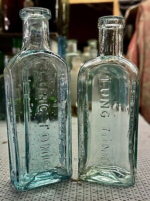 x2 (inc Ice Blue) 1890’s Victorian Quack Cure Bottles - LUNG TONIC, HULL (H751)