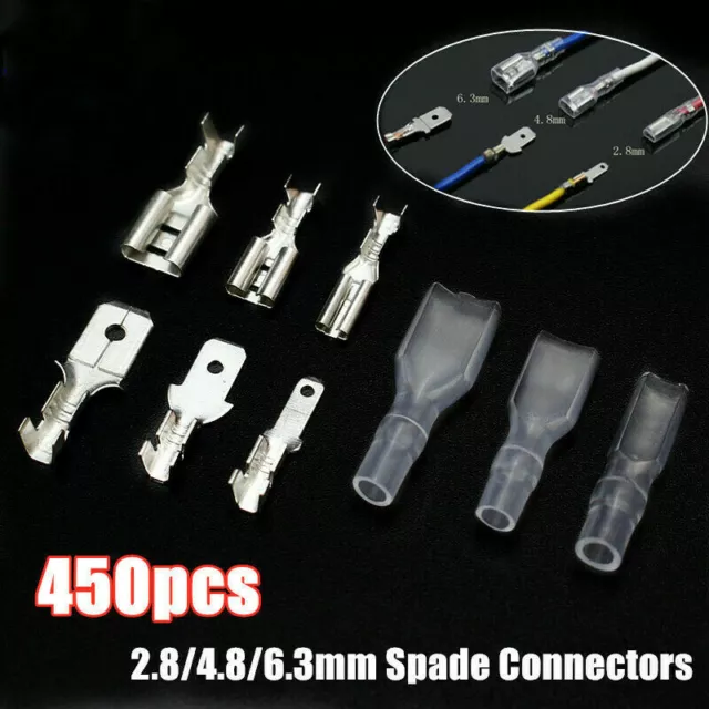 450PC Assortment Electrical Wire Crimp Connectors Male Female Spade Terminal Kit