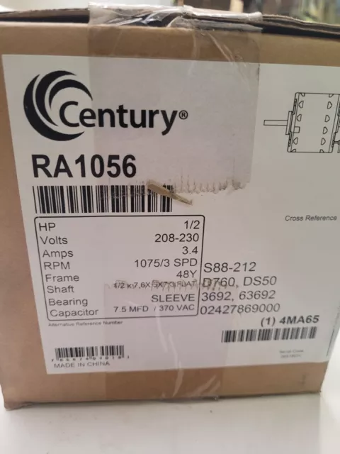 Century Motor RA1056 HVAC Fan Coil and Room Air Conditioning Motor