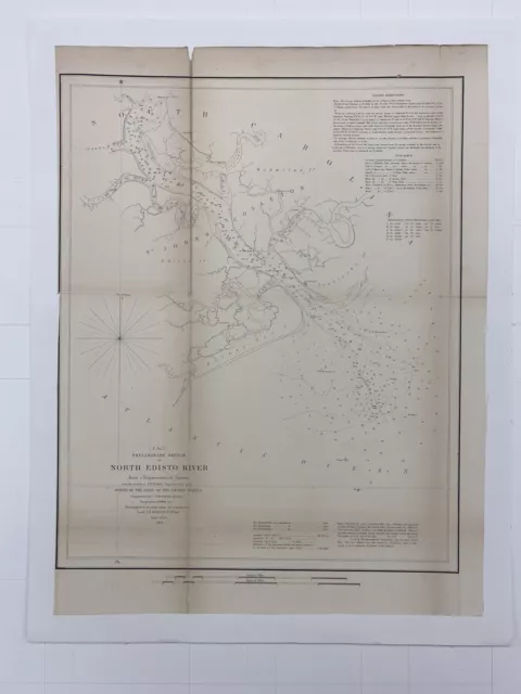 Rare 1851, US Coast Survey Map, AD Bache . North Edisto River, South Carolina