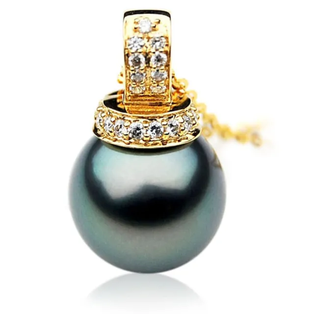 13mm Pacific Pearls® Black Tahitian Diamond Pearl Pendentif Cadeaux...