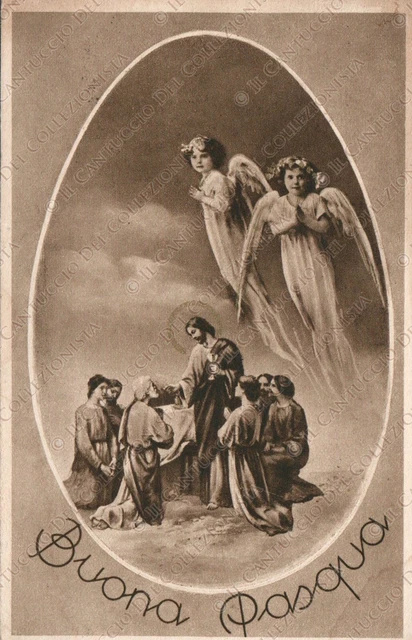 1934 Buona Pasqua Eucarestia angeli Cartolina augurale