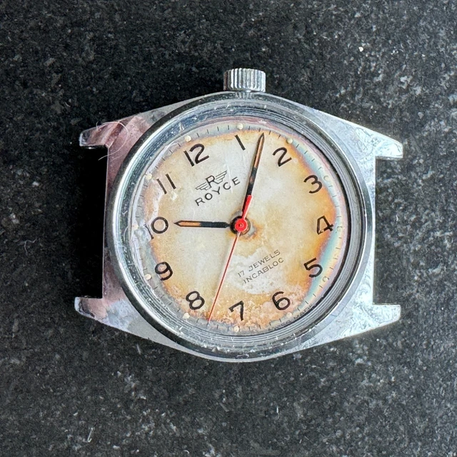 Montre Vintage ROYCE Pour Femme - Mécanique Manuelle 17 Bijoux - Boîtier 15 Mm Acier - Bracelet Cuir Noir