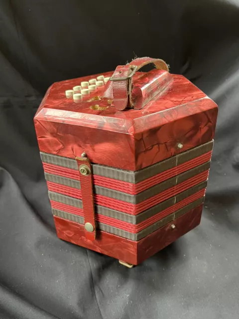 Vintage Concertina/ Accordian Made in Italy Red Pearl Musical Instrument