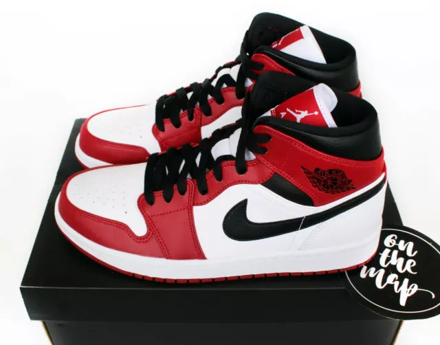 Nike Air Jordan 1 Retro Mid Chicago White Toe Red Black UK 4 5 6 7 8 US New