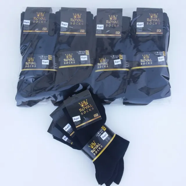 Lot de 12 Paires de Chaussettes Noires ROYAL SOCKS Pointures 39/42 ou 43/46 Sobr