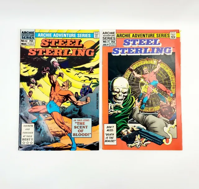 Steel Sterling #5 and #7 1984 Archie Adventure Series with Bag and Board