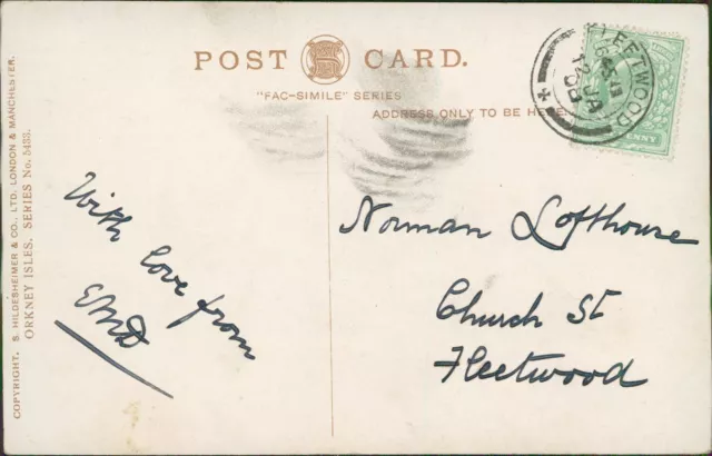 Kirkwall Cathedral & Bishops Palace 1908 Postmark S Hildesheimer 2