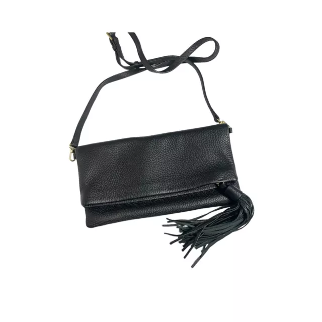 GiGi New York Carly Leather Fold-over Clutch / Crossbody Bag Navy Black Embossed