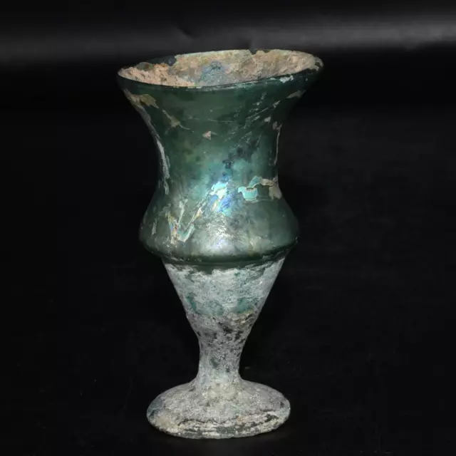 Authentic Ancient Roman Iridescent Glass Chalice Cup in Perfect Condition