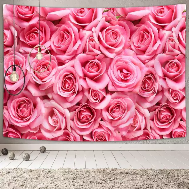 Floral Red Rose Tapestry Wall Hanging Large Fabric Pink Love Wedding Room Decor