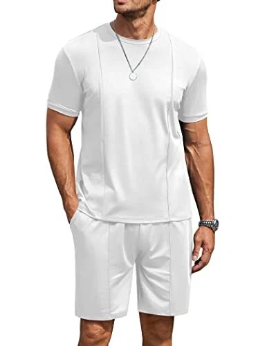 Men's Short Sets 2 Piece Outfits Summer Short Sleeve T Shirt and Shorts