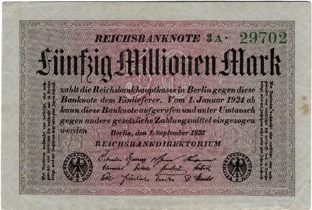 Reichsbanknote 50 Millionen Mark 1923 Reichsbank DEU-122a Ro.108a P-109 SELTEN