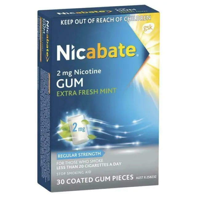 Nicabate Extra Fresh Mint Gum Regular Strength Quit Smoking 2 mg, 30 pieces