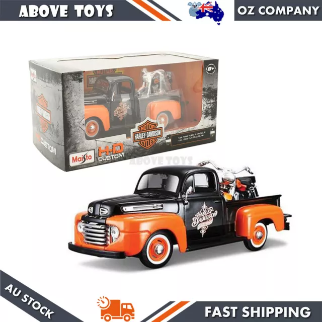 Maisto 1:24 1948 Ford F-1 Pickup & 1958 Harley-Davidson FLH Duo Glide Model Car