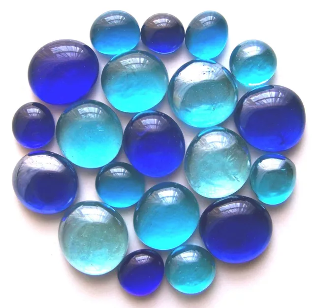 20 x Oceans of Blue Mosaic Pebbles Art Glass Stones - Assorted Sizes