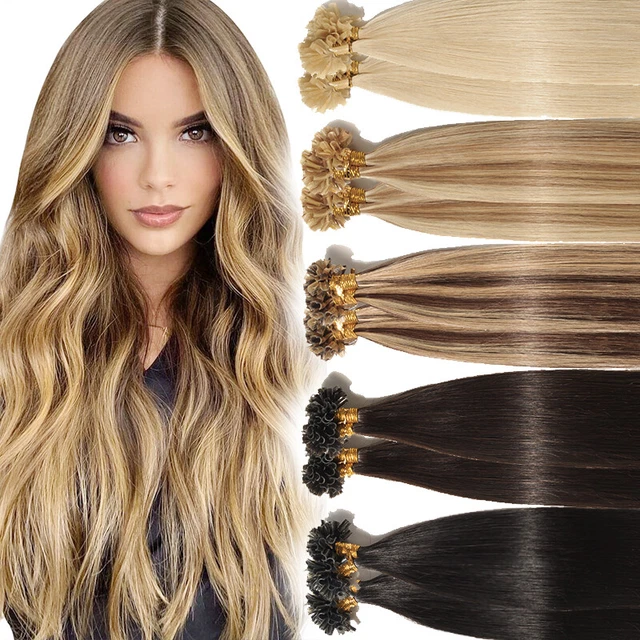 100% Real Remy Hair Glue Nail U Tip Human Hair Extensions Keratin Pre Bonded