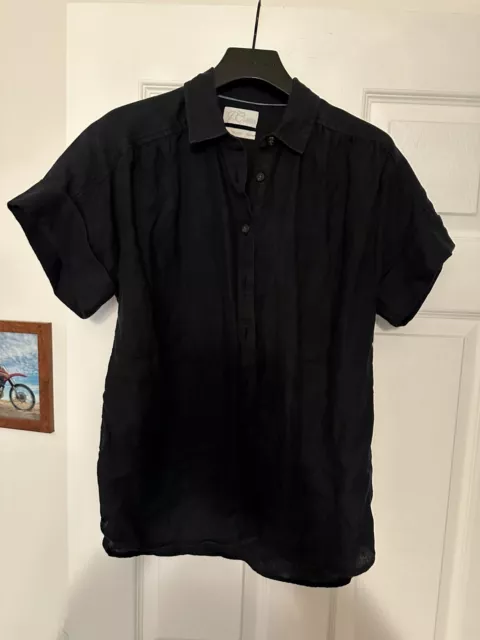 J. Crew Relaxed Fit Short Sleeve Baird McNutt Irish Linen Shirt Black Size XS