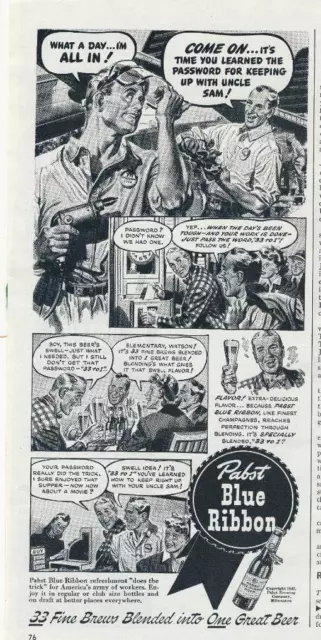 Magazine Ad - 1942 - Pabst Blue Ribbon Beer - World War 2