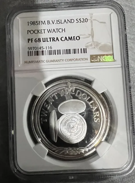 1985Fm Bwi Pocket Watch Ngc Pf68 Ultra Cameo $20 Silver Dollar