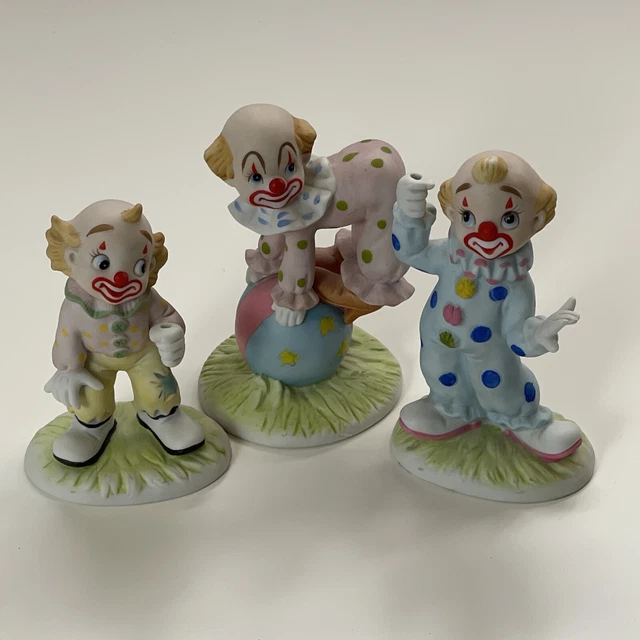 Lefton Clown Figurine Set Of 3 1984 Hand Painted #04036 No Balloons CUTE 4.25”