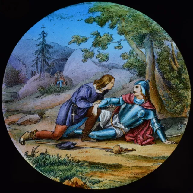 ANTIQUE Magic Lantern Slide PILGRIMS PROGRESS NO51 C1890 DRAWING FALLEN KNIGHT