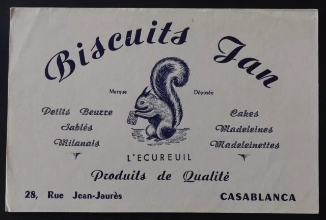 Buvard BISCUITS JAN L'écureuil Petit Beurre Casablanca Maroc Afrique blotter 2