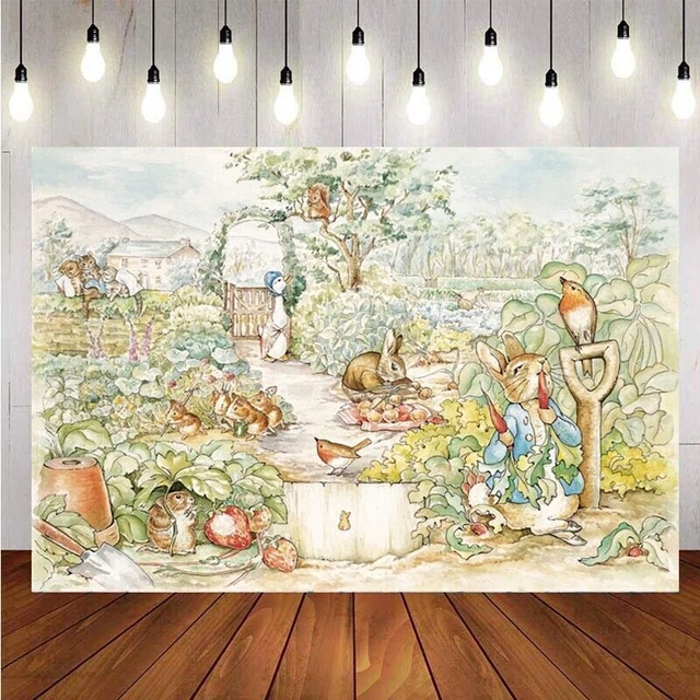 Petr Rabbit Birthday Background PETER RABBIT BACKDROP Kid Happy Birthday Party Baby Shower Photo ...