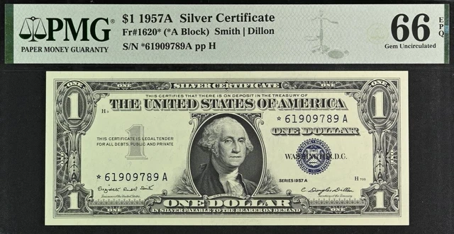 1957A $1 Silver Certificate PMG 66EPQ popular wanted blue seal star Fr 1620*
