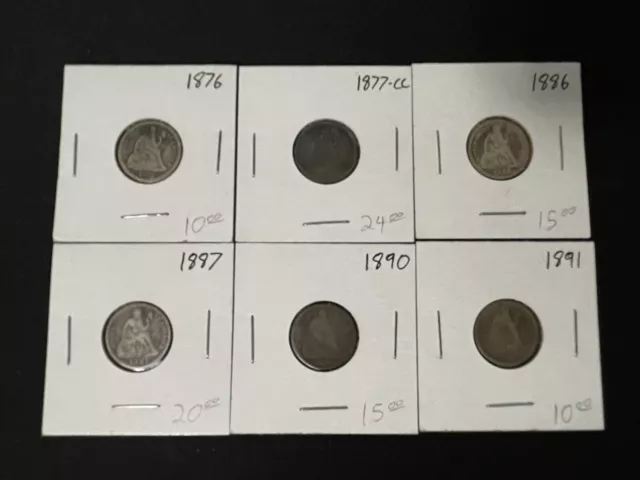 1876-1891 Seated Liberty Dime Lot - 10 Cents - 6 Coins - Silver