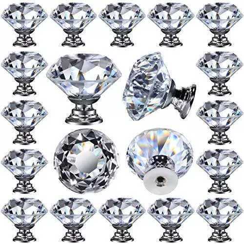 25 pcs Crystal Glass Knobs Drawer Pulls Kitchen Bathroom Cabinet Dresser