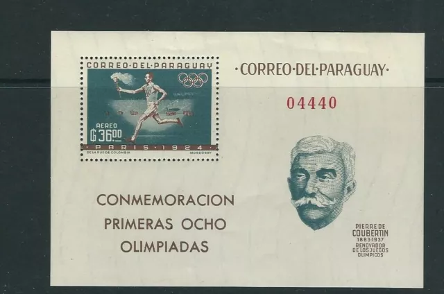 Paraguay 1963 Olympiade Thema Celebrating Pieree De Coubertin Souvenir Blatt MNH