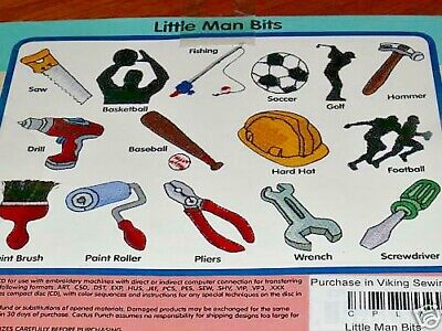 Máquina perforadora de cactus bordado 15 deportes y herramientas diseño pequeño hombre niños bits